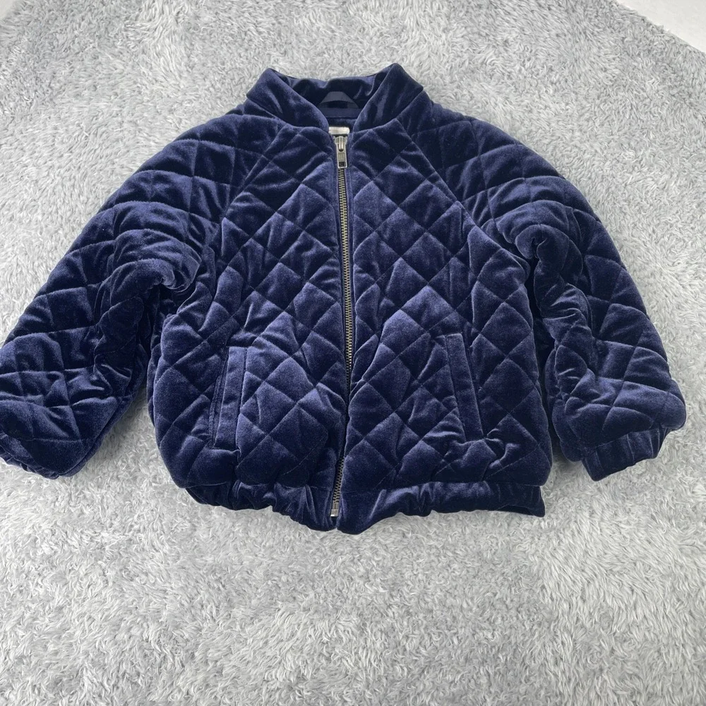 Baby Gap Baby Girl Velvet Quilted‎ Flight Jacket 3 Years Navy Blue Toddler